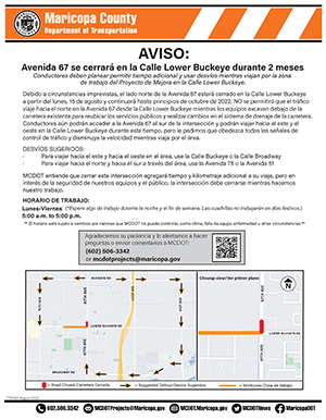 67th Avenue Closure Information flyer in Spanish